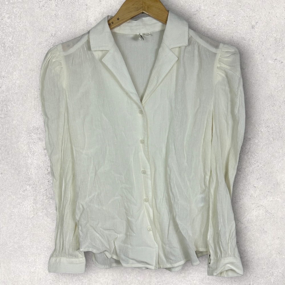 NEW Nordstrom Cream Puff Sleeve Button Up Blouse Size XS Minimalist Top White